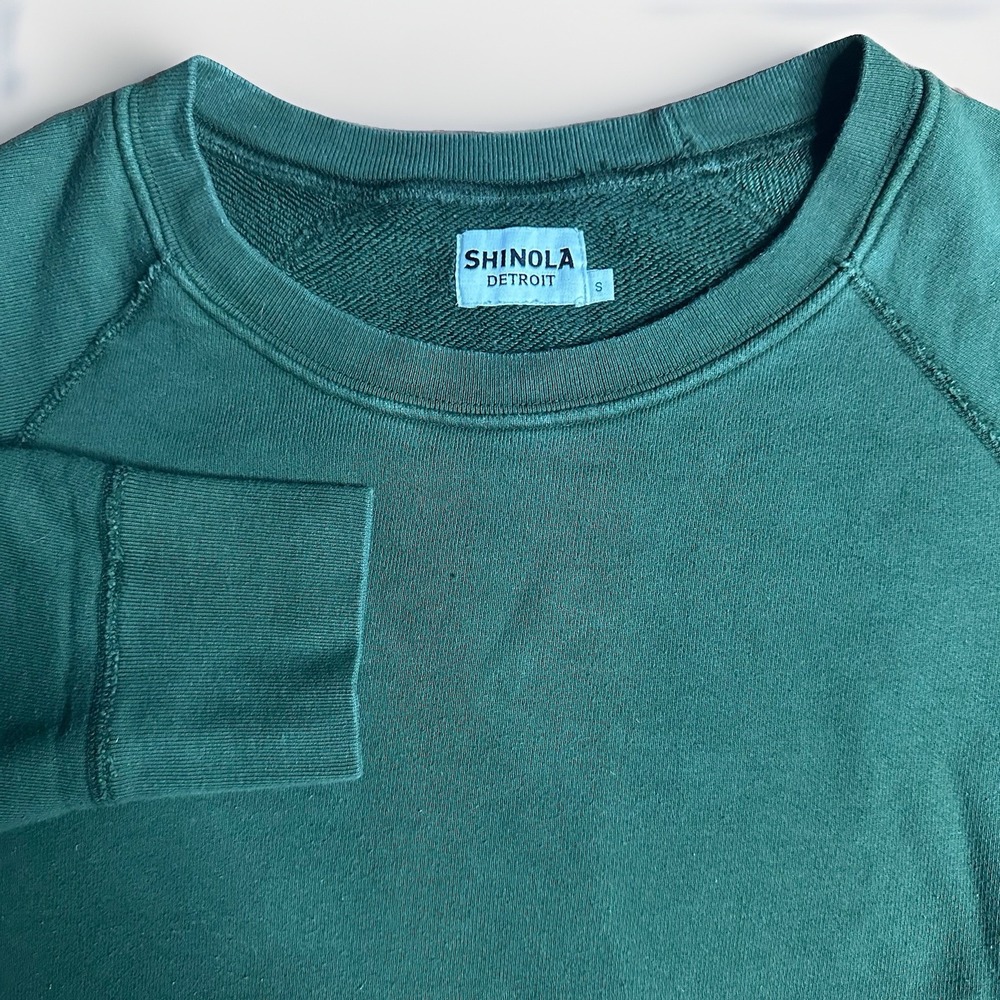 Shinola Detroit Crewneck Sweatshirt Mens Small Green Heavy Knit Cotton Made USA
